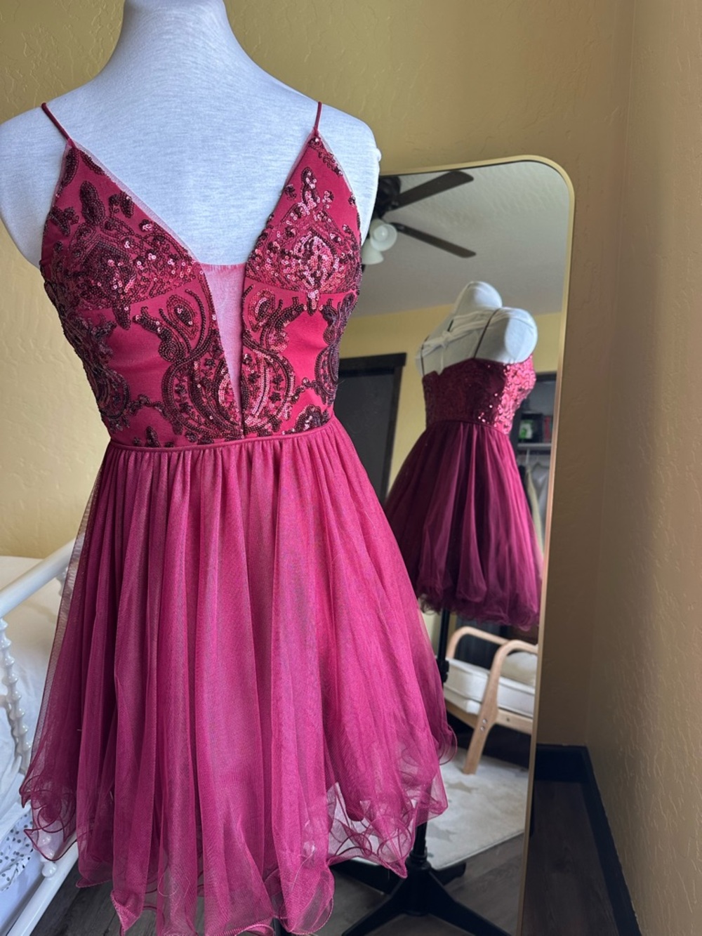 Blondie Nites Cranberry Red Sequined Tulle Dress - Size 3